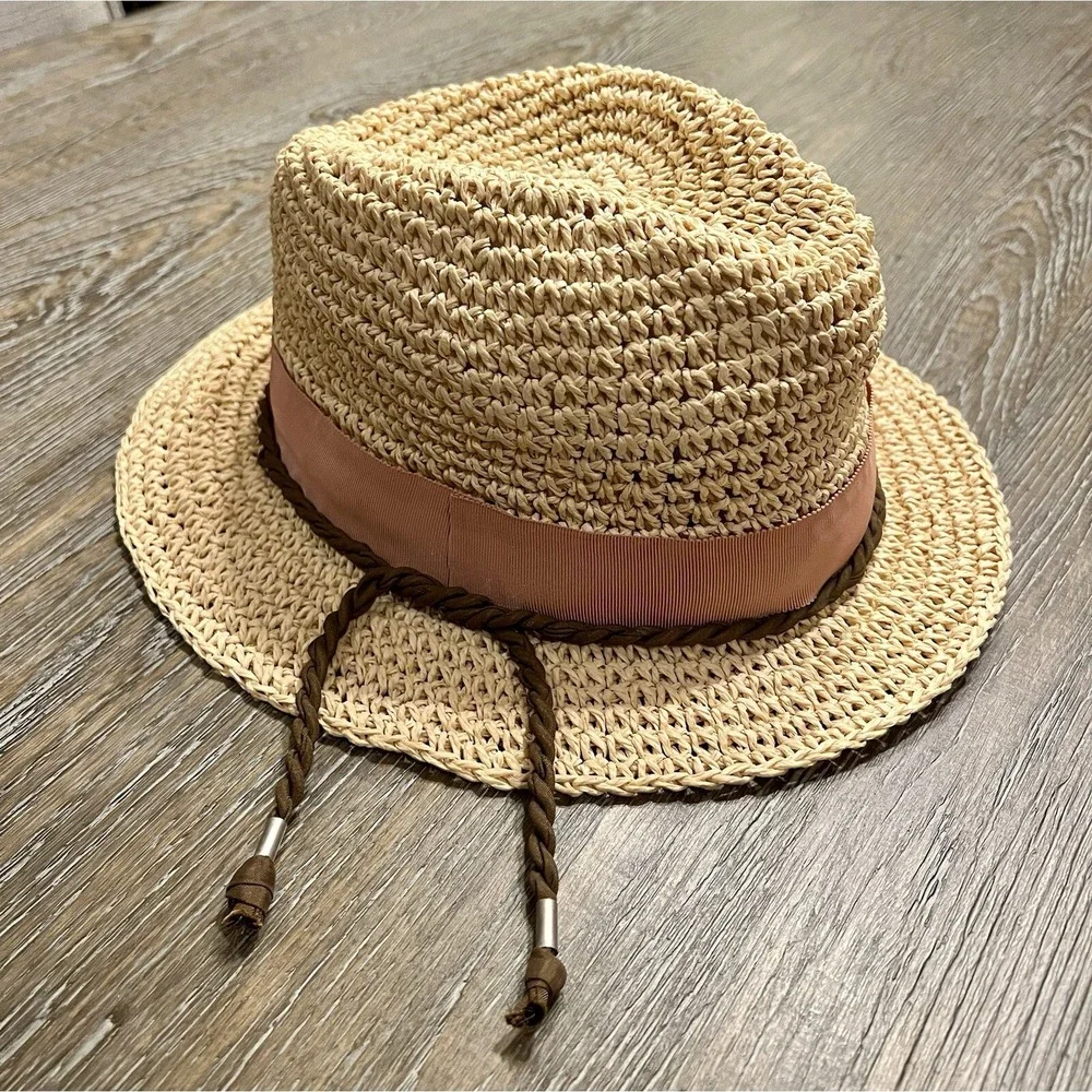 Vintage Women's Tommy Hilfiger‎ Straw Fedora Hat Summer Beach Vacation Resort